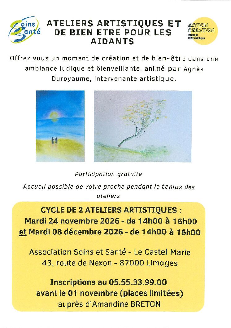 Ateliers artistiques et de bien être pour les aidants.
